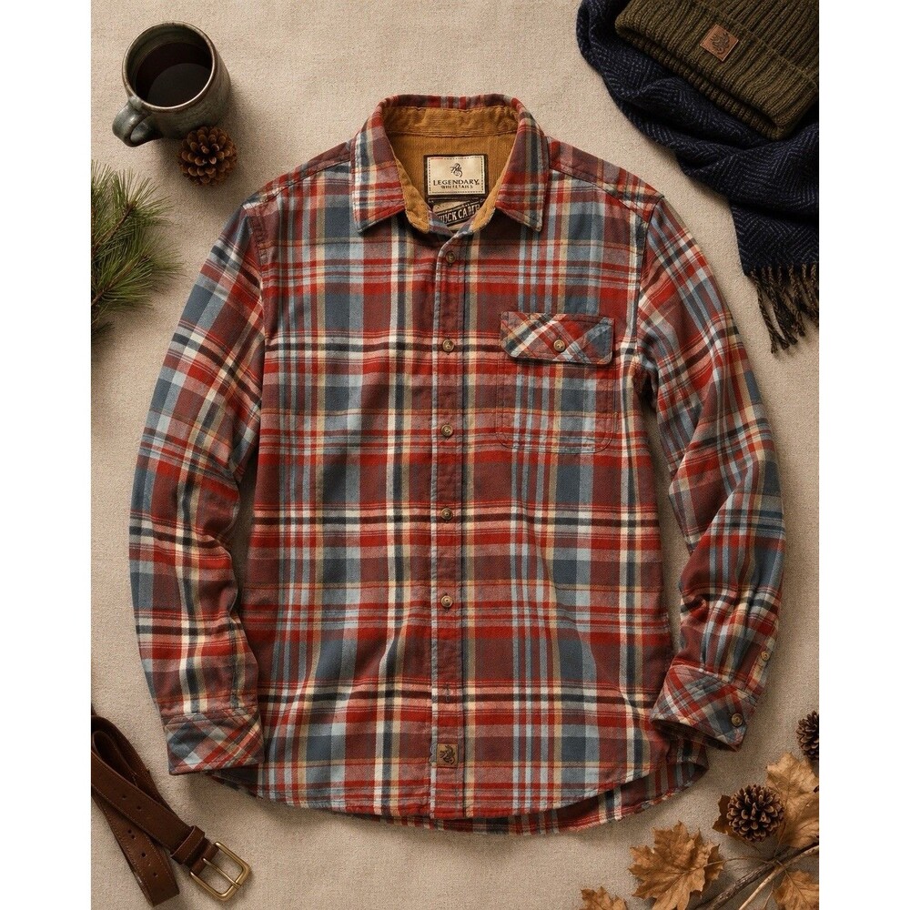 Legendary Whitetails Buck Camp Flannel Shirt Mens M Red Blue Plaid Cotton